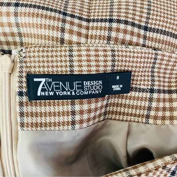 7th Avenue brown black tan plaid pleated ruffle preppy academia midi skirt 8 - Picture 6 of 7